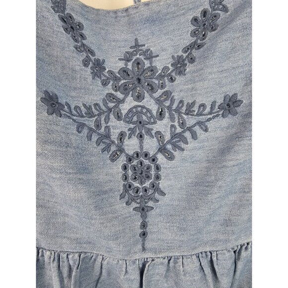 Old Navy Womens Top Size 4X Blue Chambray Embroidered Flutter Sleeve Smock Shirt - Picture 5 of 10